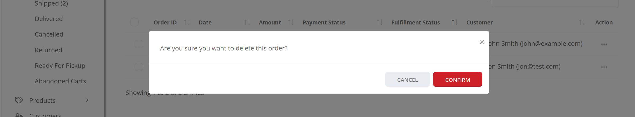 Delete conformation Popup modal