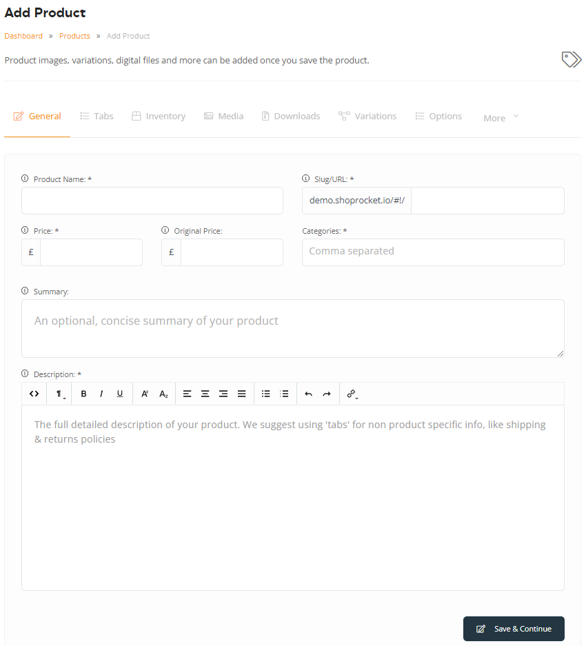 Add Product screen